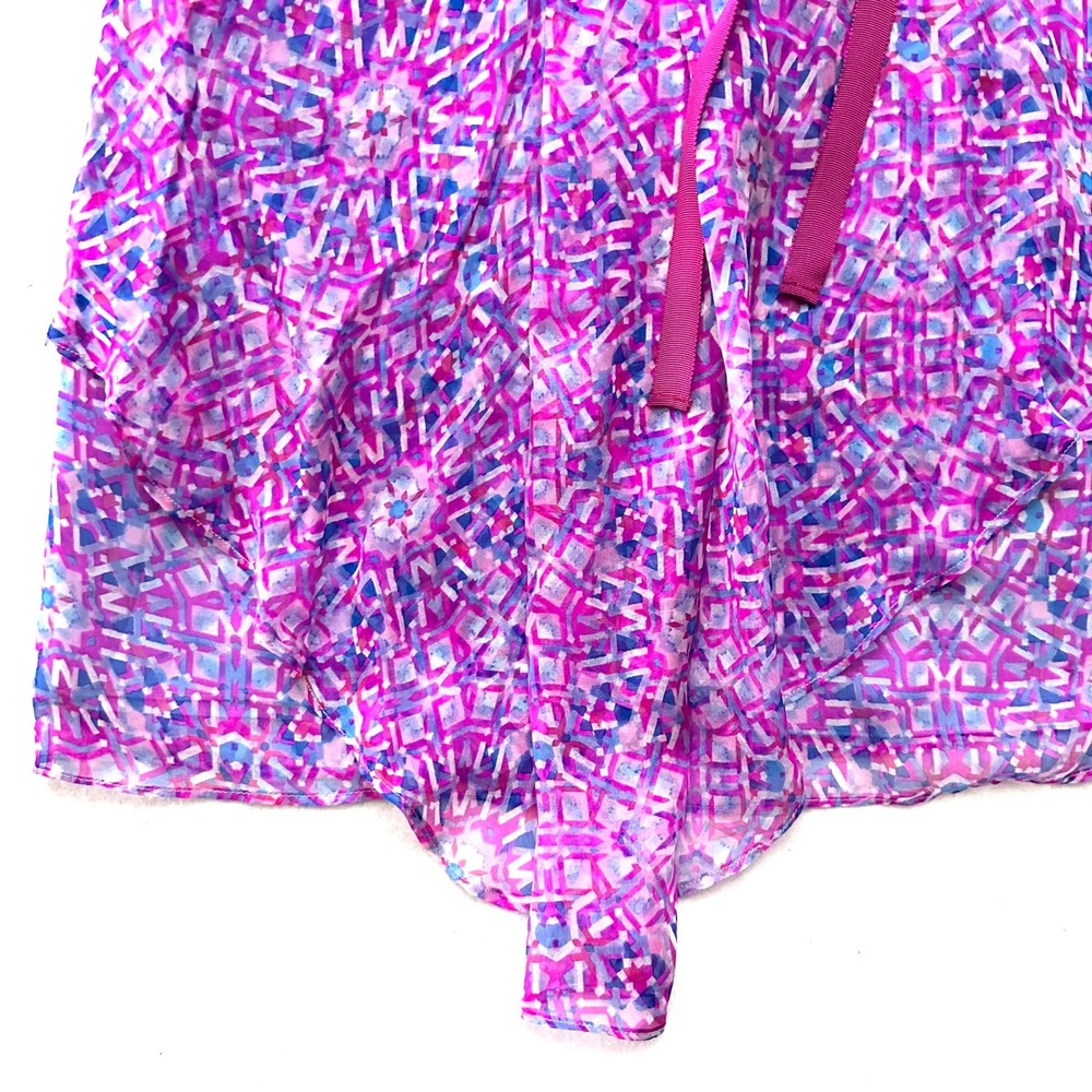 Sundance Silk Chiffon Faux Wrap Dress Kaleidoscope Purple Pink Geometric lined - Picture 6 of 10